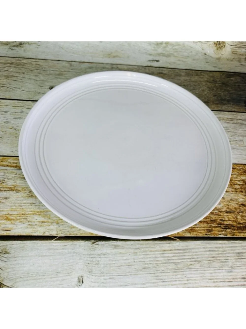 Ten Strawberry Street GALAXY White Embossed Rings Coupe Dinner Plates Set of 4